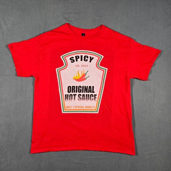 Gildan Red L T-Shirt Original Spicy Hot Sauce Tee‎ Foodie Streetwear Humor - Picture 3 of 12